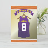 Kids Basketball Birthday Party | Purple Jersey Invitation (Standing Front)