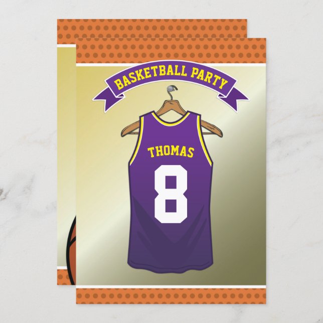 Kids Basketball Birthday Party | Purple Jersey Invitation (Front/Back)