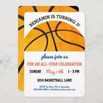 Kids Basketball Birthday Party Sports Themed Cute Invitation