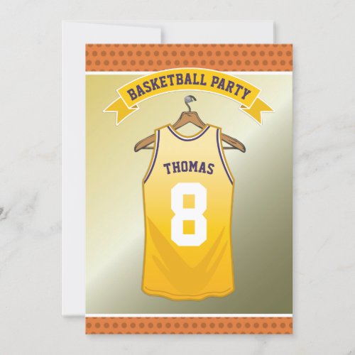Kids Basketball Birthday Party  Yellow Jersey Invitation