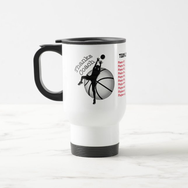 Kids Basketball Coach Gifts, Player's, Coach Names Travel Mug (Left)