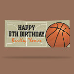 Kids Basketball Court Birthday Party Banner<br><div class="desc">Basketball themed happy birthday banner featuring a basketball court,  a ball,  and a childrens party banner template.</div>