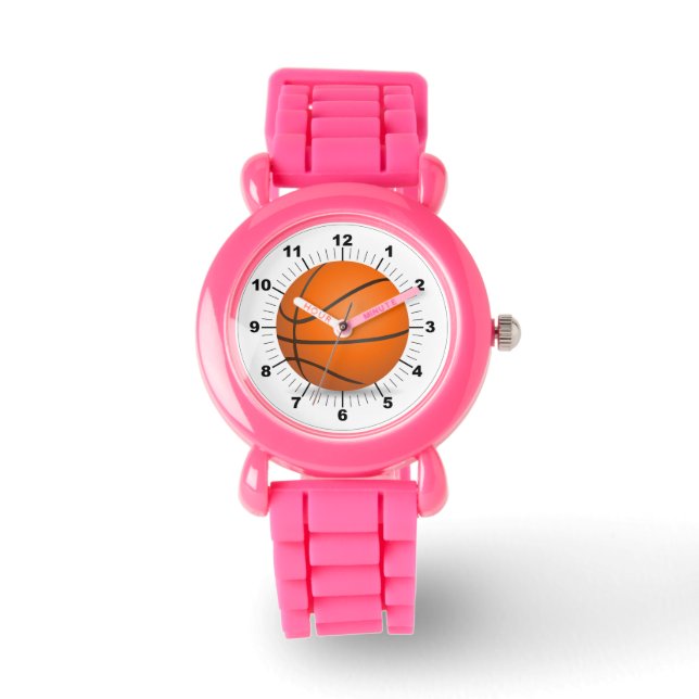Kid's Basketball Pink Glitter Strap Watch (Front)