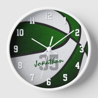 green white girls boys basketball personalized round clock