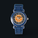 Kid's basketball sports watch with custom name<br><div class="desc">Kid's basketball sports watch with custom name. Personalized wrist watches for boys and girls. Cute Holiday or Birthday gift idea for son,  grandson,  nephew,  cousin,  children,  players,  team etc. Black and white dial design with ball logo.</div>