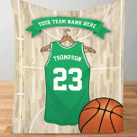 Kids Basketball Team, Name and Number Fleece Blanket<br><div class="desc">Personalized sports themed fleece blanket featuring a basketball,  court,  and a green jersey. Add your childs favourite team,  their name and number to the design.</div>