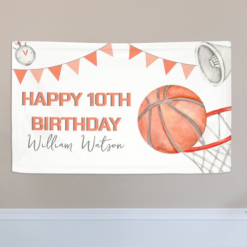 Kids Basketball Watercolor Birthday Party Banner