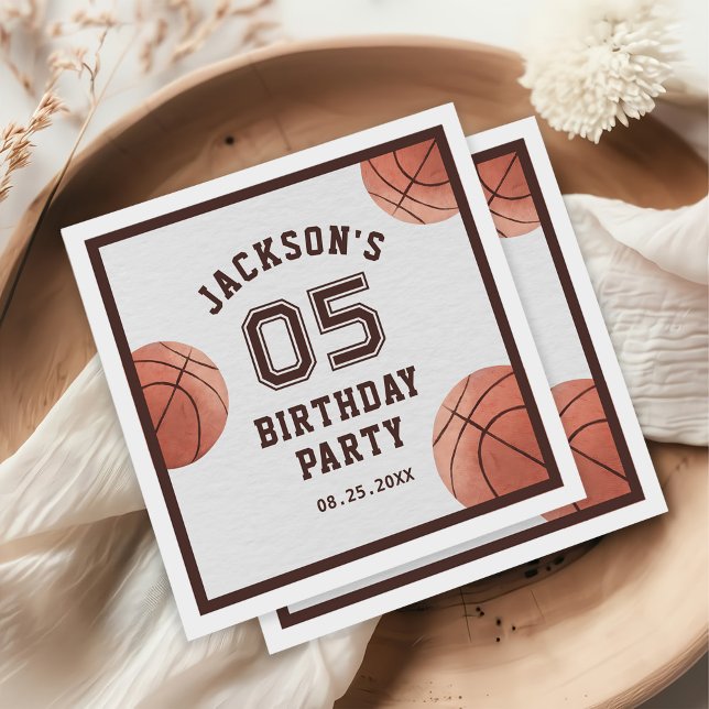 Kids Basketball Watercolor Birthday Party Napkins (Creator Uploaded)