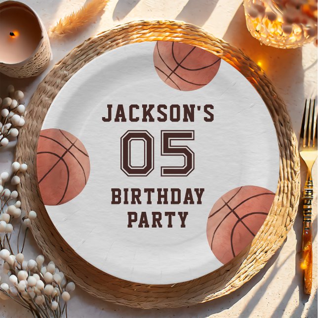 Kids Basketball Watercolor Birthday Party Paper Plates (Creator Uploaded)