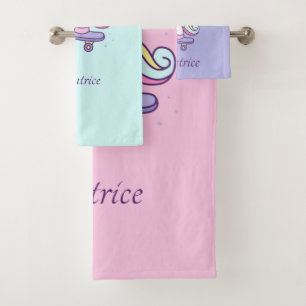 Kids Bath Towel set with unicorn in pastel colours