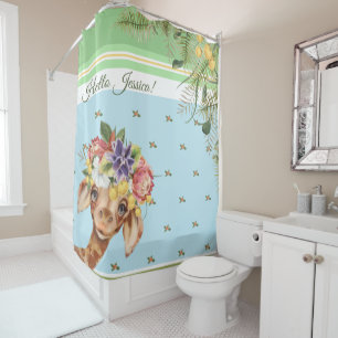 Kids bathroom Cute giraffe floral custom Shower Curtain