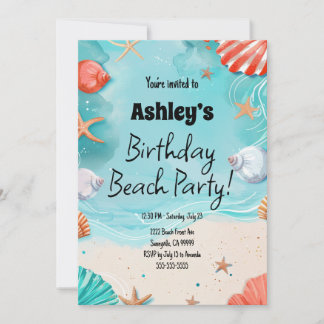 Kids Beach Birthday Party Invitation