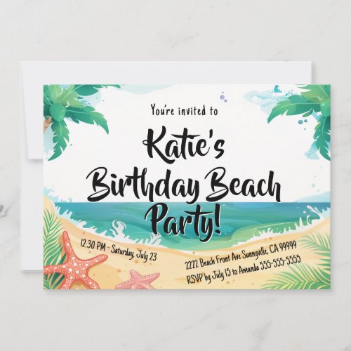 Kids Beach Birthday Party  Invitation