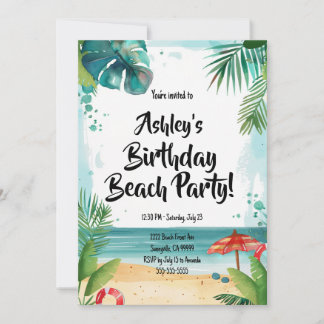 Kids Beach Birthday Party Invitation