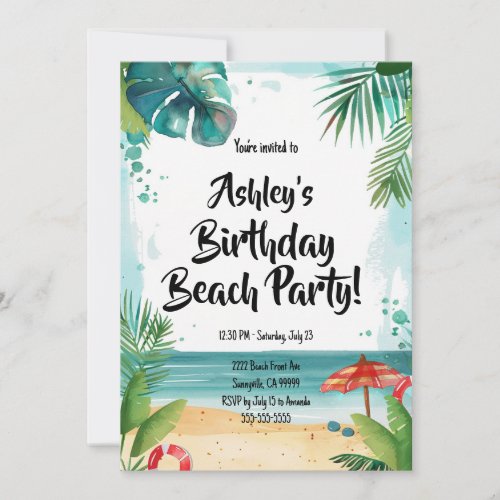 Kids Beach Birthday Party  Invitation