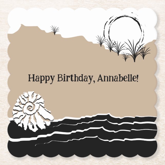 Kids Beach Birthday Party theme Paper Coaster (Front)