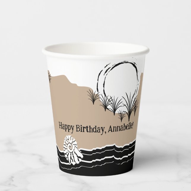 Kid's Beach Birthday Party Theme Paper Cups (Back)