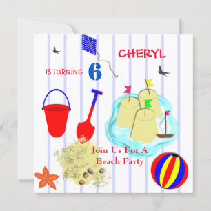 Kids Beach Party Themed Invitation