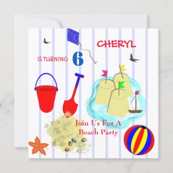 Kids Beach Party Themed Invitation by Flissitations at Zazzle