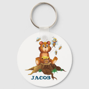 Kids Bear and Honey Personalized Keychain