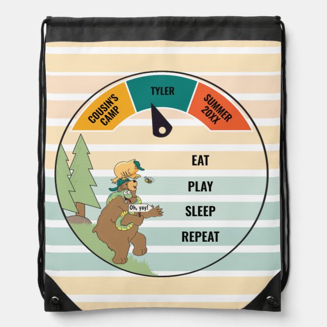 Kid's Bear Owl Snake Summer Camp Drawstring Bag (Front)