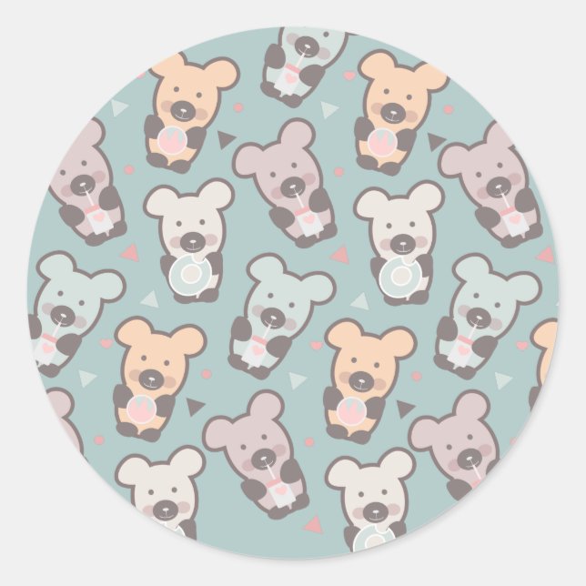 Kids Bears and Donuts Pattern Classic Round Sticker (Front)