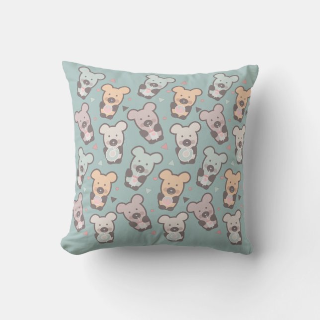 Kids Bears and Donuts Pattern Throw Pillow (Front)