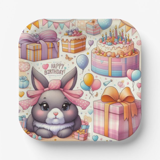 Kids Beautiful Bunny Birthday Party Plates (Front)