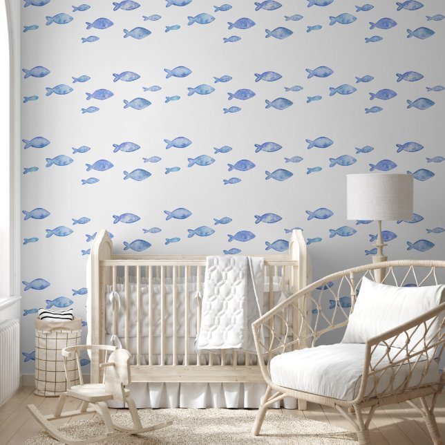Kid's bedroom baby blue sea fish  wallpaper  (Kids)