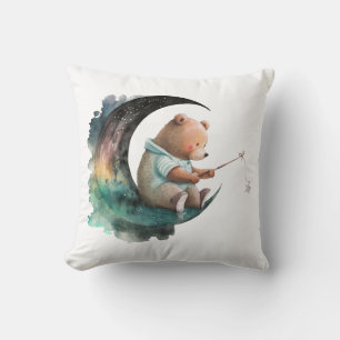 Kids bedroom, Cartoon style, Space theme, Night sk Throw Pillow