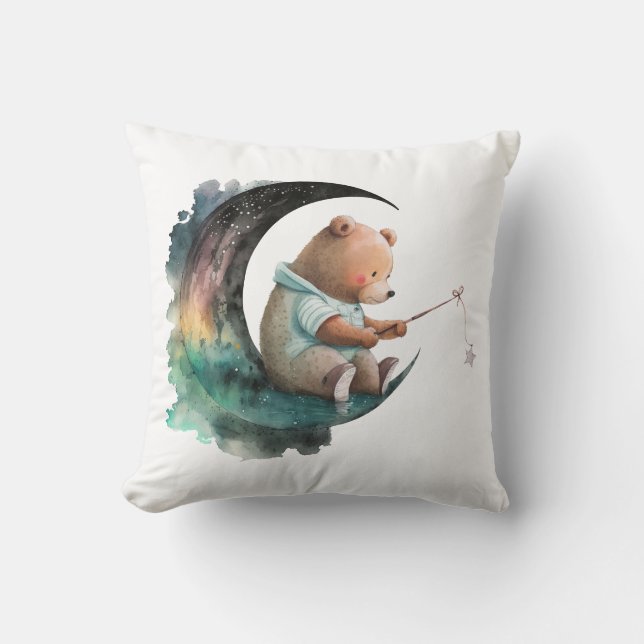 Kids bedroom, Cartoon style, Space theme, Night sk Throw Pillow (Front)