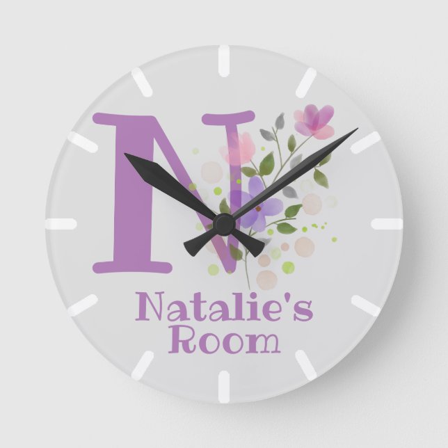 Kids Bedroom Clock with Name & Initial (Front)