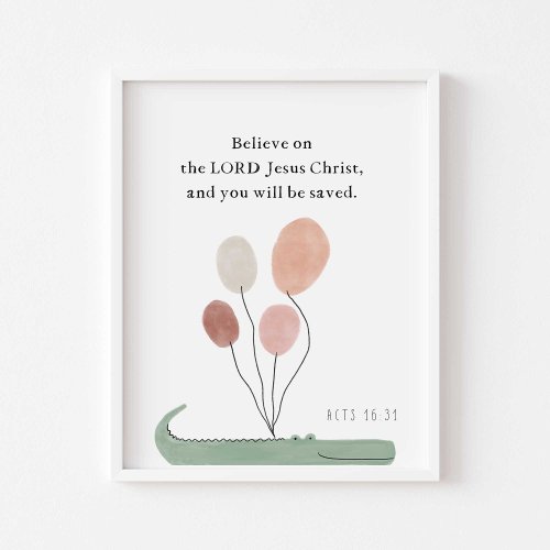 kids bible verse alligator with balloons poster