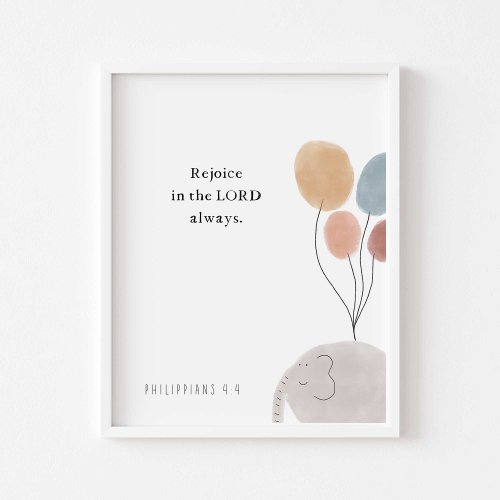 kids bible verse elephant with balloons poster