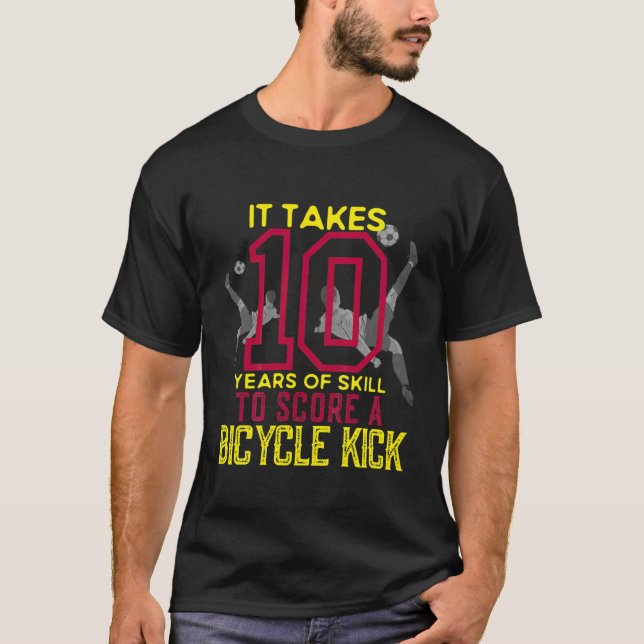Kids Bicycle Kick Goal Soccer Player 10Th Birthday T-Shirt (Front)