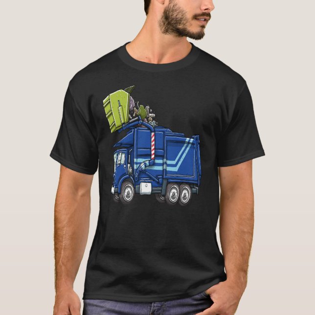 Kids Big Blue Garbage Truck T-shirt (Front)
