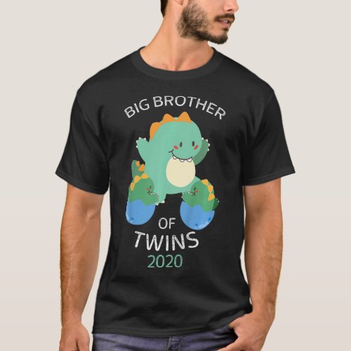 Kids Big Brother of Twins 2020 T_Shirt Dinosaur Tw