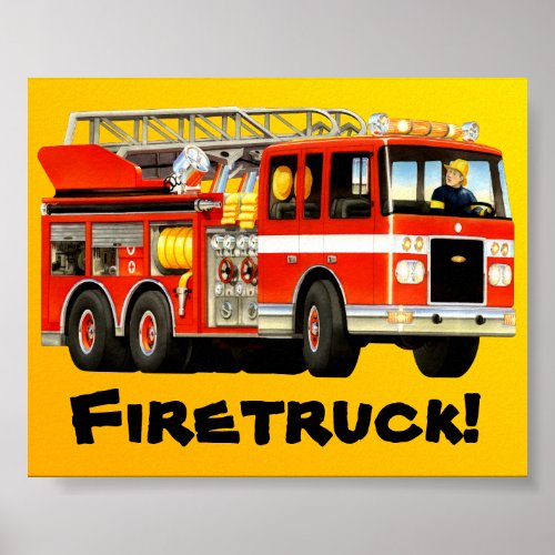 Kids Big Red Fire Truck Poster