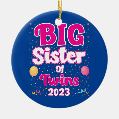 Kids Big Sister of Twins 2023 Pregnancy Ceramic Ornament