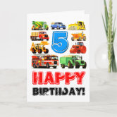 Boy's Custom Construction Truck Happy 5th Birthday Card | Zazzle.com
