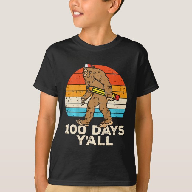 Kids Bigfoot Pencil 100 Days Yall 100th Day School T-Shirt (Front)