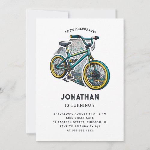 Kids Bike BMX Party Racing adventure boy birthday Invitation