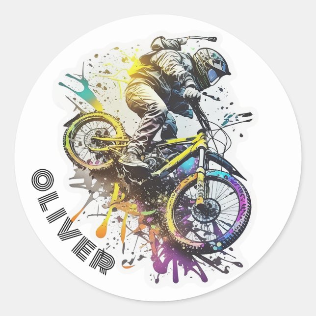 Kids Bike BMX. Racing extreme adventure boy Classic Round Sticker (Front)