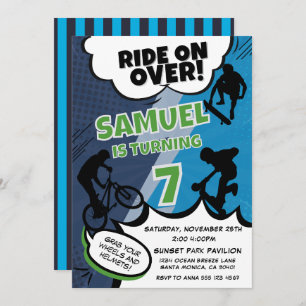 Kids Bike, Skateboard & Scooter Birthday Party  Invitation