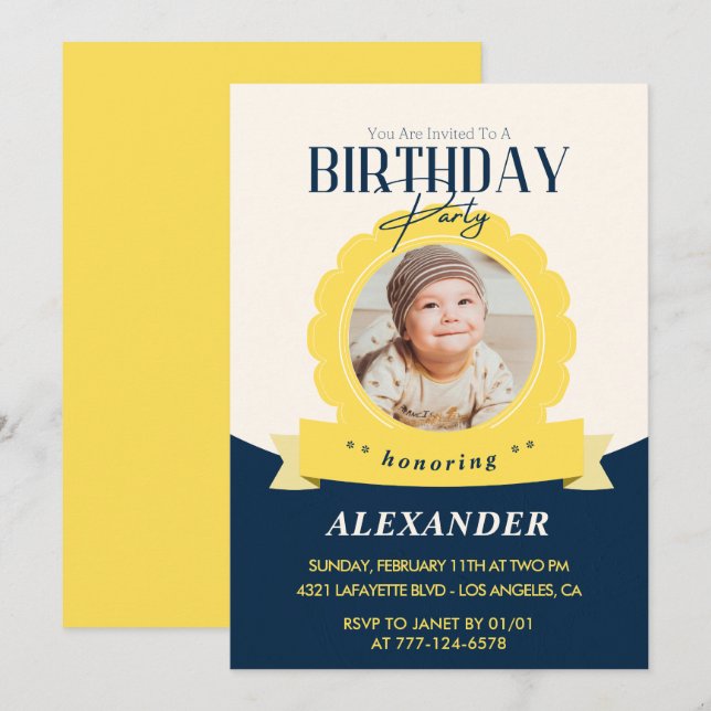 Kids birthday 1st birthday invitation Modern (Front/Back)