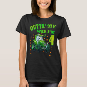 Kids Birthday 4 Year Old Green Farm Truck Tractor  T-Shirt