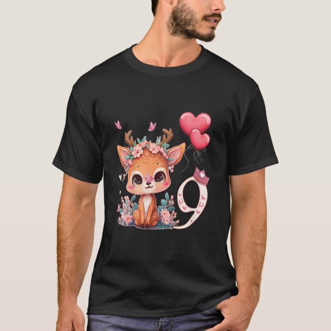 Kids Birthday 9 Years Baby Deer Fawn Kid Bambino   T-Shirt (Front)
