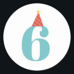 Kids birthday age sticker<br><div class="desc">A fun,  modern kids birthday sticker featuring large customizable age with striped party hat.</div>