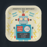 Kids Birthday Antique Robot Paper Plates<br><div class="desc">original illustration of an antique robot with all editable text for any event</div>