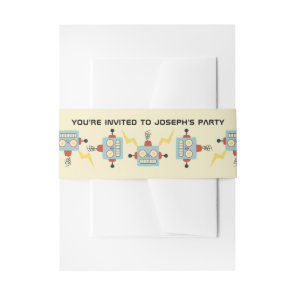 Kids Birthday Antique Robot Pattern Invitation Belly Band